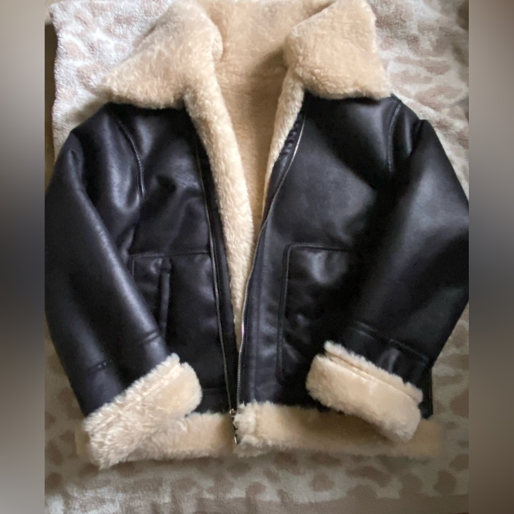Express Black and Cream Shearling Jacket